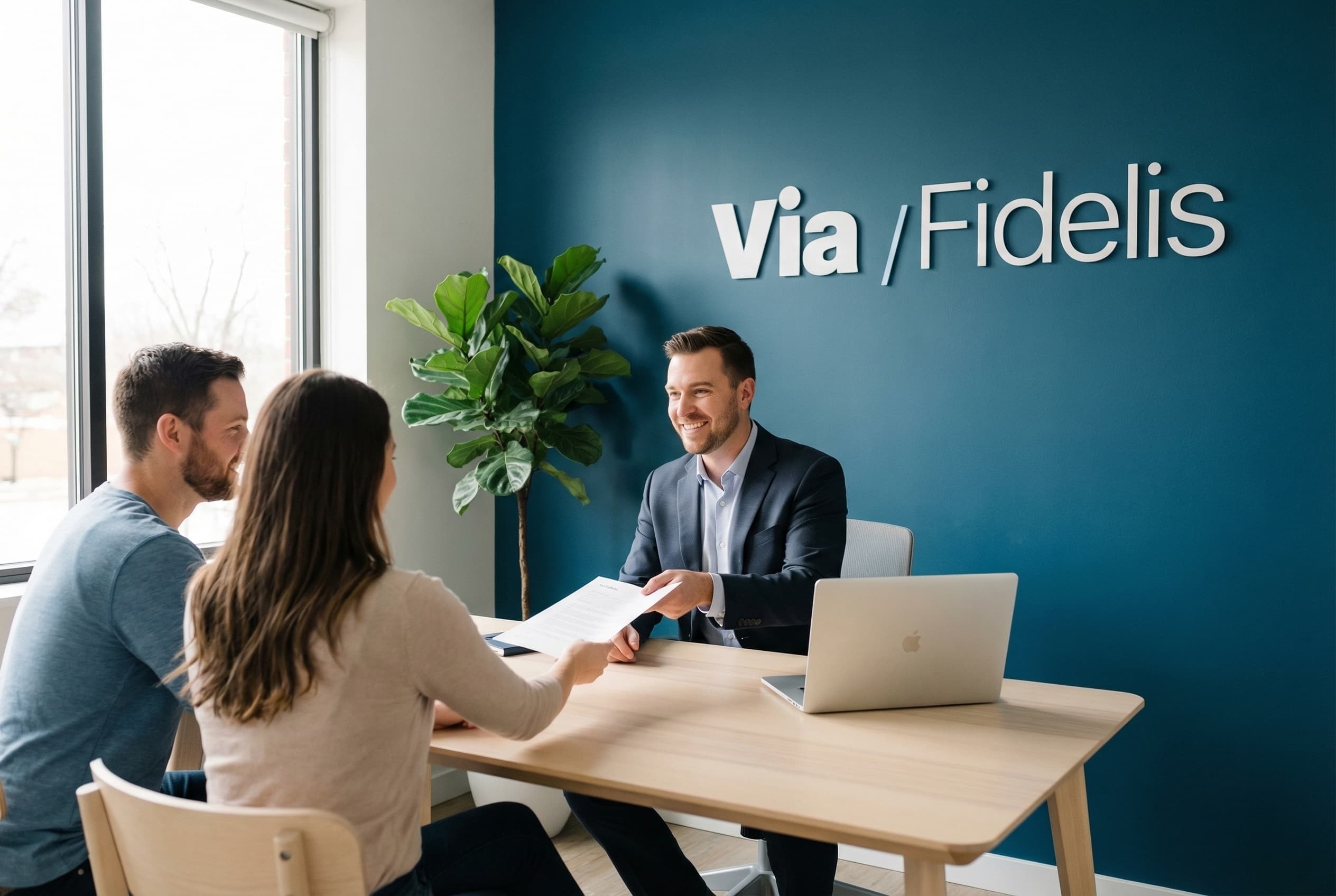 Bureau ViaFidelis, réunion avec un client pour un projet de crédit hypothécaire en Belgique