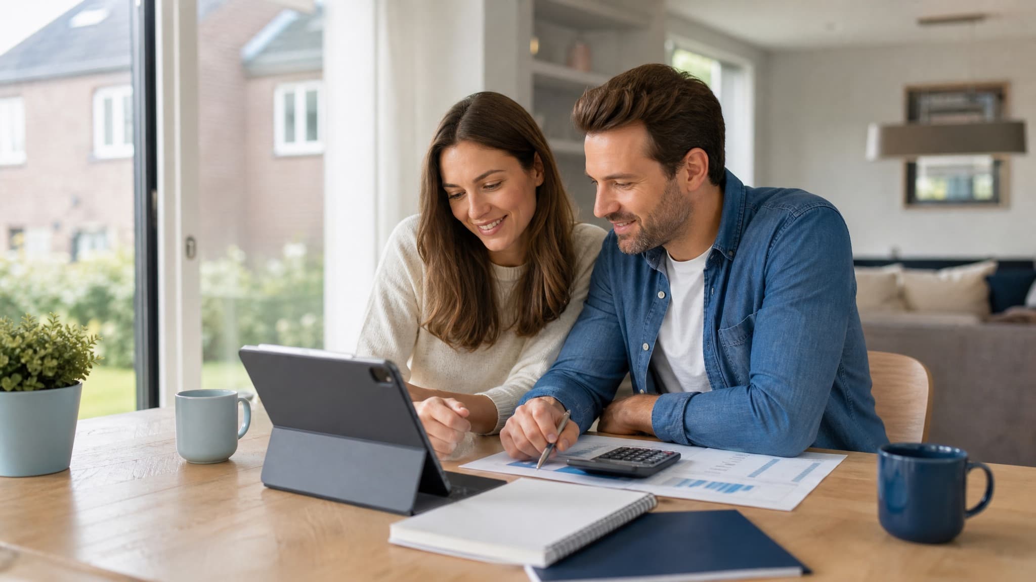 Couple estimant le budget de son projet immobilier avec un simulateur de crédit hypothécaire en Belgique