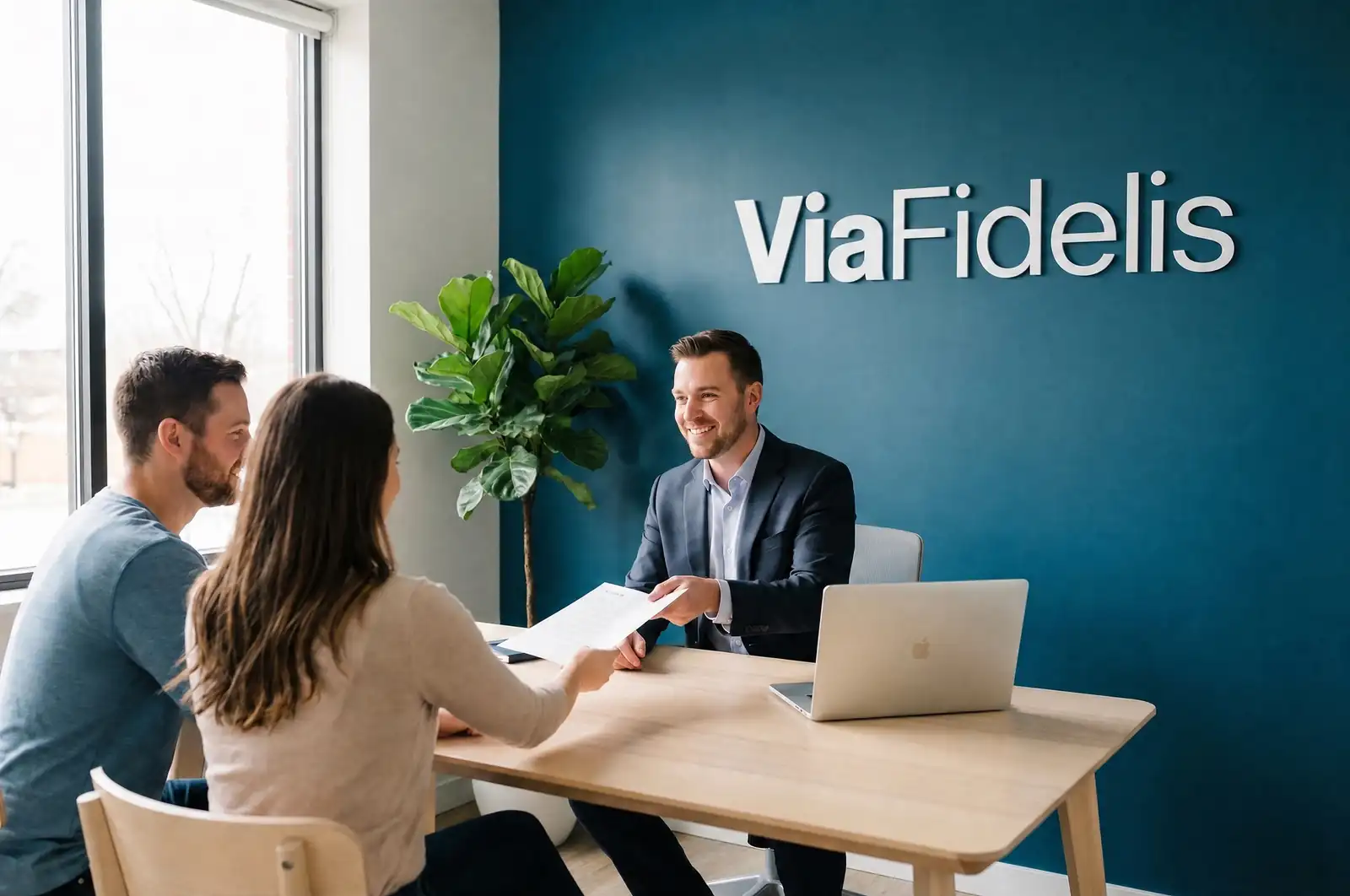 Bureau ViaFidelis, réunion avec un client pour un projet de crédit hypothécaire en Belgique