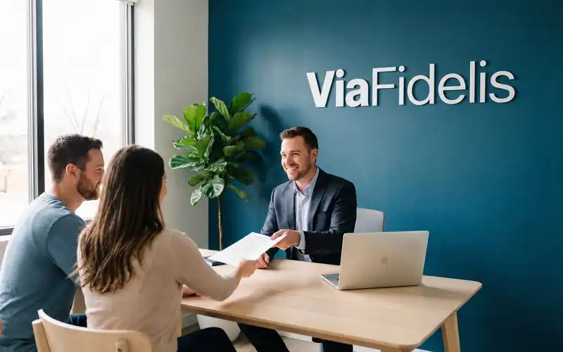Bureau ViaFidelis, réunion avec un client pour un projet de crédit hypothécaire en Belgique
